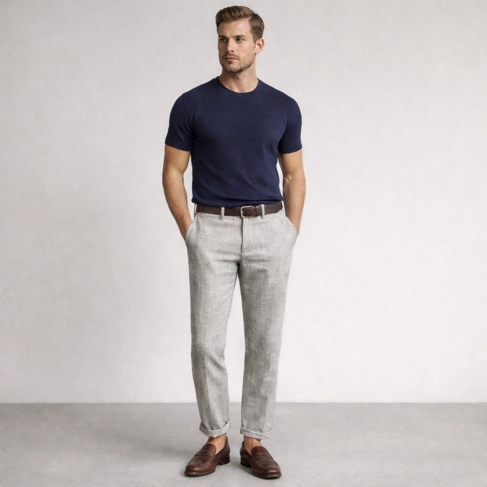 SuitSupply Brescia Linen Pants Men's 32 x 28 Cuffed Coastal Dress Trousers Gray
